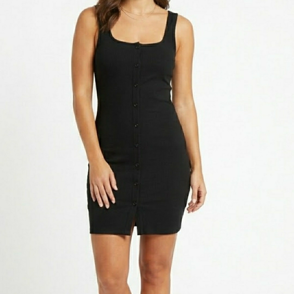 Haley & June Black Ribbed Henly Button Down Mini Dress Size S